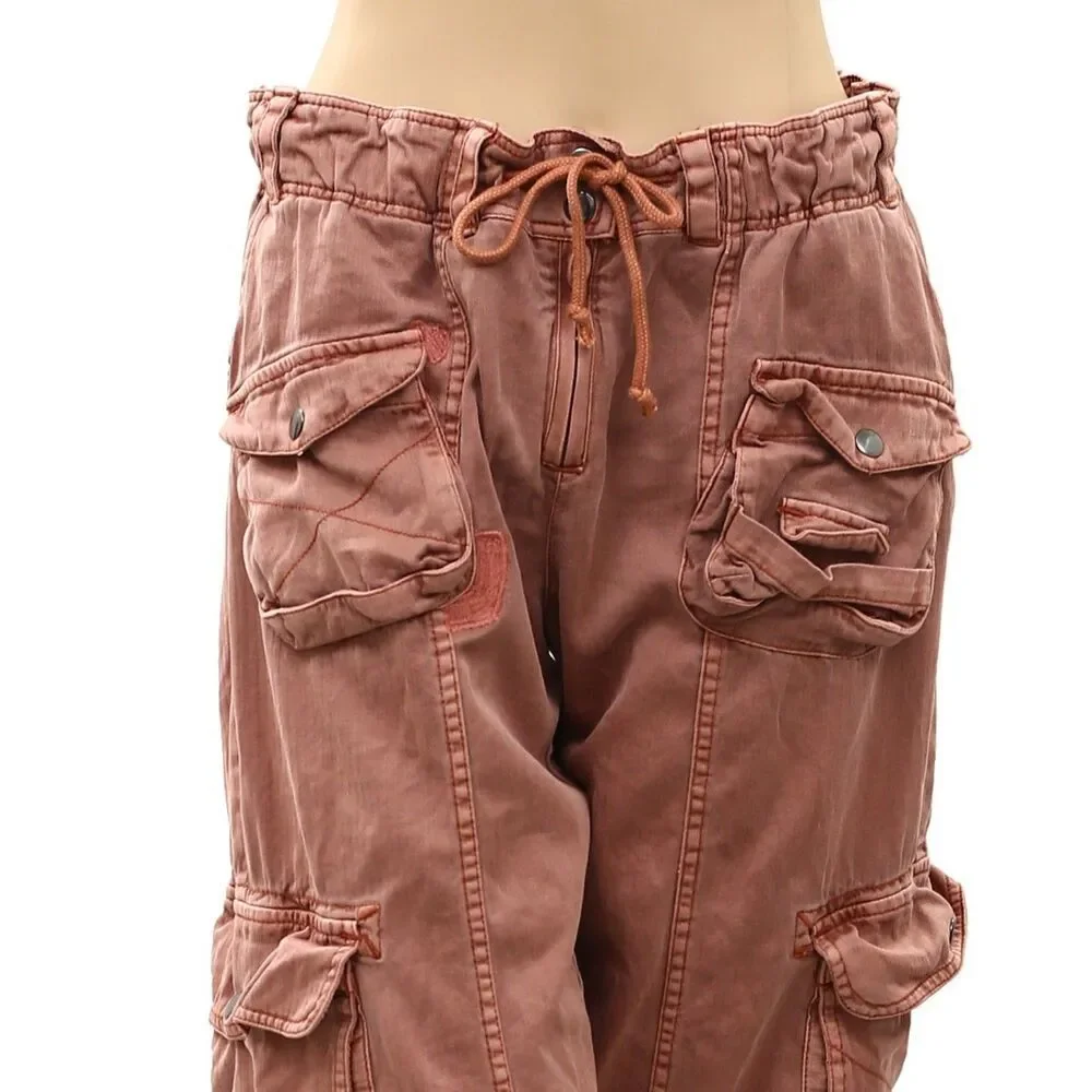 Free People We The Free Tahiti Pull-On Cargo Pants Solid Smocked Cotton M 288479